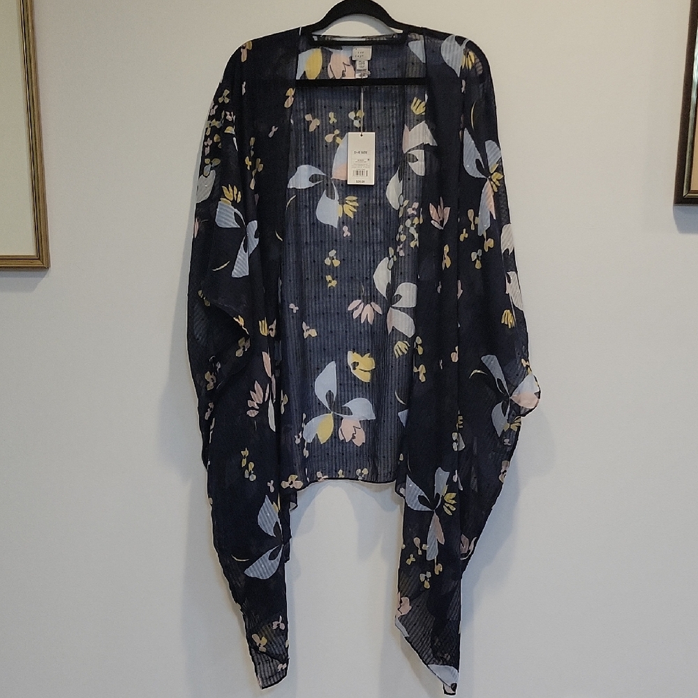 A New Day Navy And Pink Open Poncho With Arm Openings Plus Size OSFM